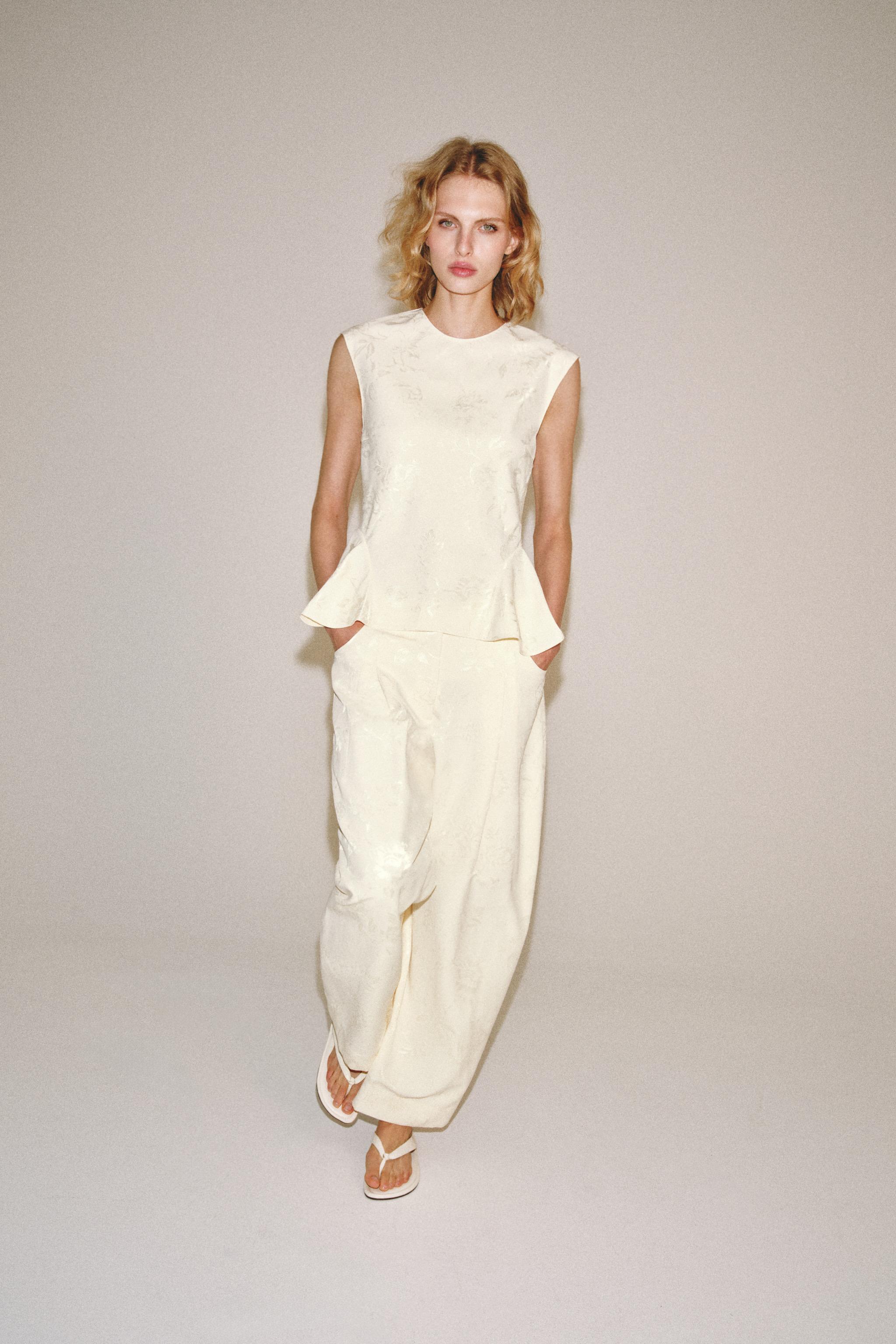 ZW COLLECTION JACQUARD BARREL PANTS — Ecru / Beige