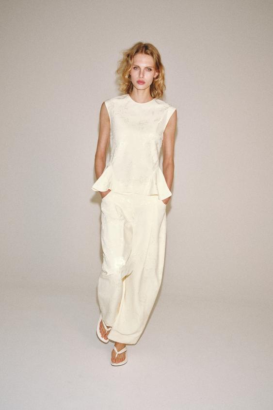ZW COLLECTION JACQUARD BARREL TROUSERS - Ecru / Beige by Zara - Image 0
