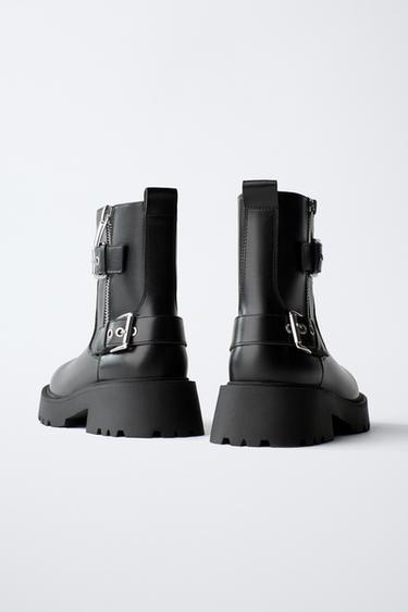 ANKLE BOOTS WITH BUCKLES - Black by Zara - Image 4