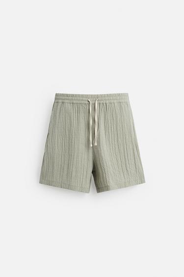 JACQUARD CRINKLE-EFFECT BERMUDA SHORTS - Light green by Zara - Image 5