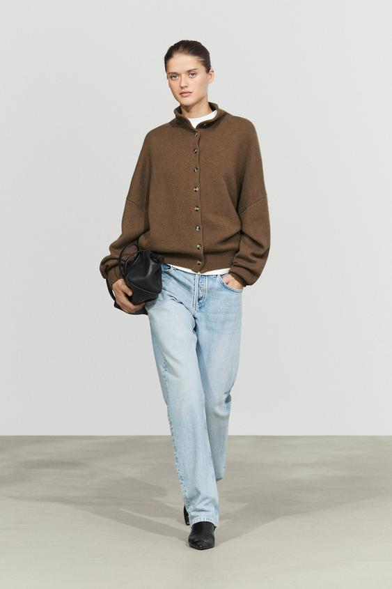 Zara Wool and cashmere knit funnel neck cardigan - Caramel - Image 0