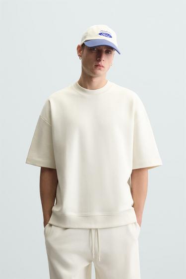 Zara TECHNICAL INTERLOCK SWEATSHIRT - Oyster-white
