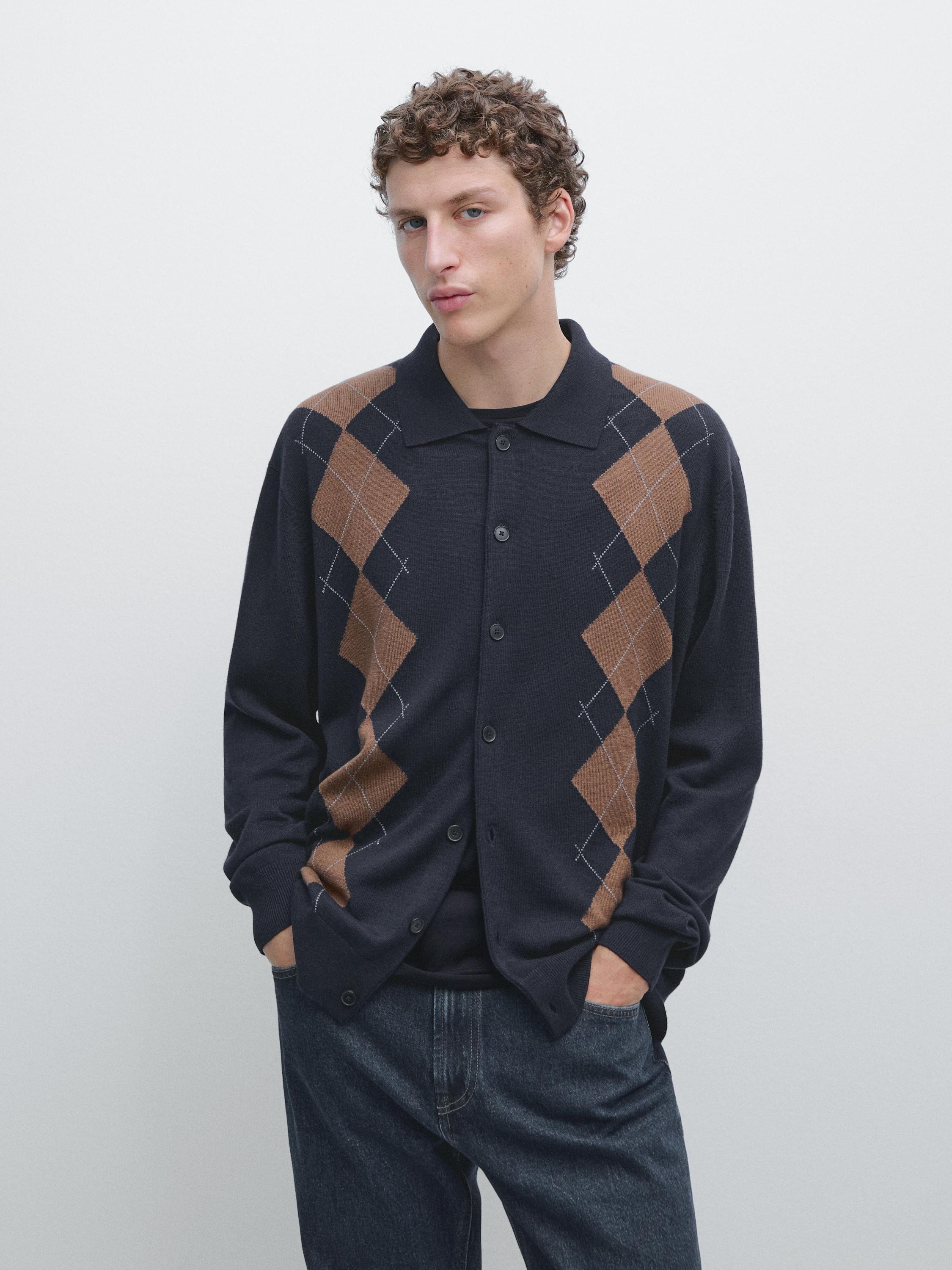 Cardigan laine à losanges