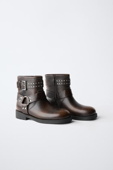 STUDDED BUCKLE ANKLE BOOTS — Brown 2