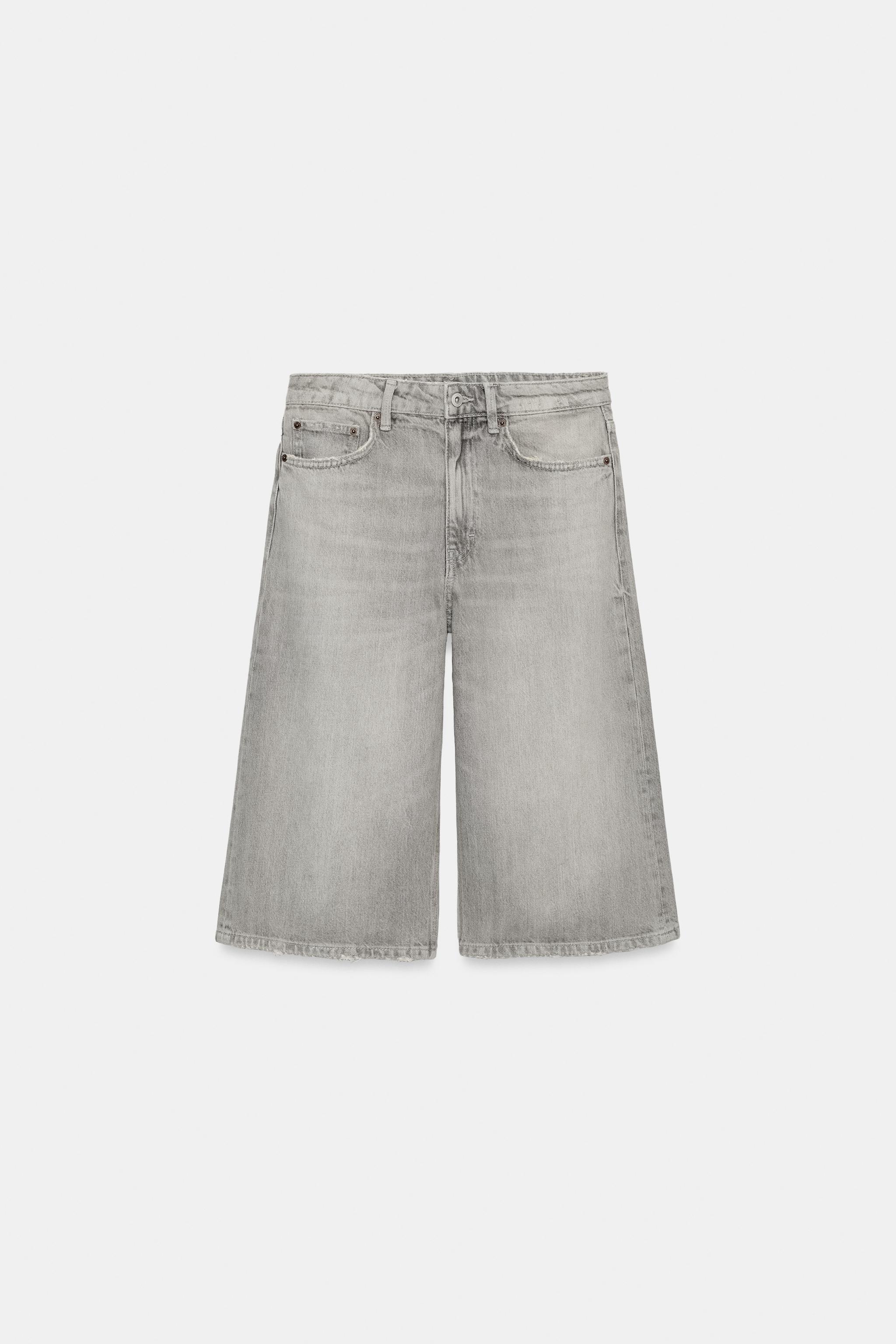 TRF BAGGY DENIM JORTS - Light gray | ZARA Canada