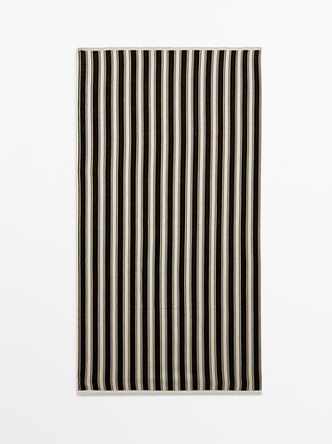 Zara Striped cotton towel - Khaki - Image 0