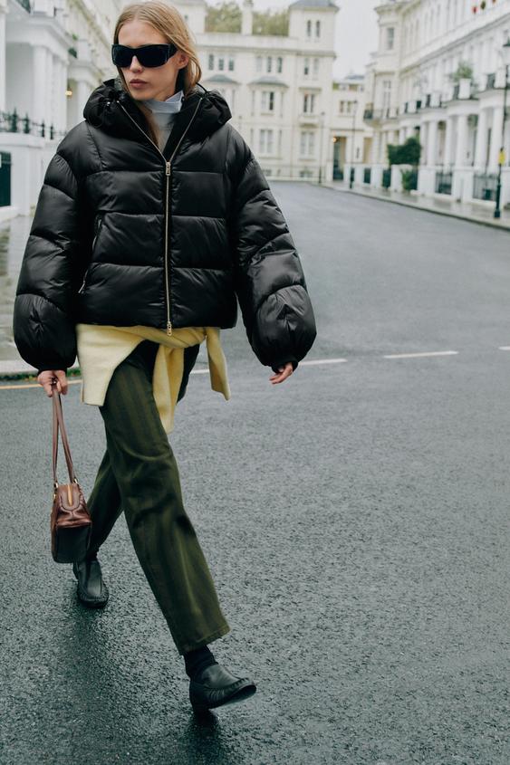 ANORAK MATELASSÉ À CAPUCHE DÉPERLANT - Noir | ZARA France