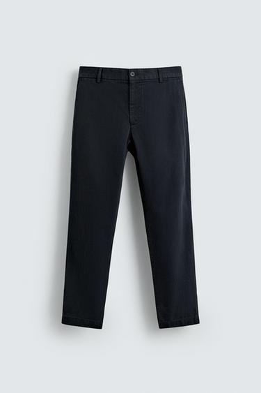 TEXTURED STRAIGHT-LEG TROUSERS - Navy blue by Zara
