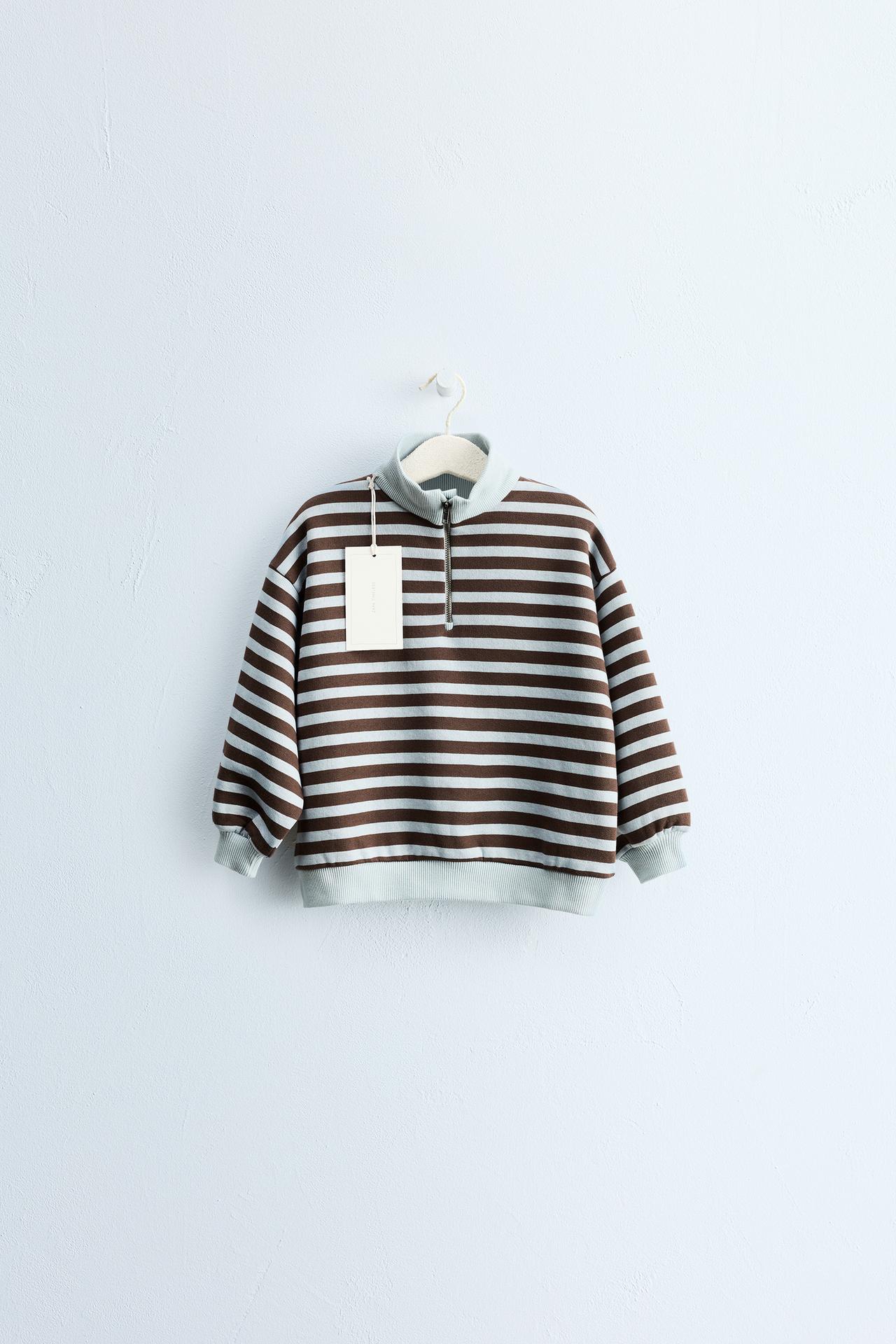 Zara Timeless - Striped Zip-Up Sweatshirt — Blue / Black