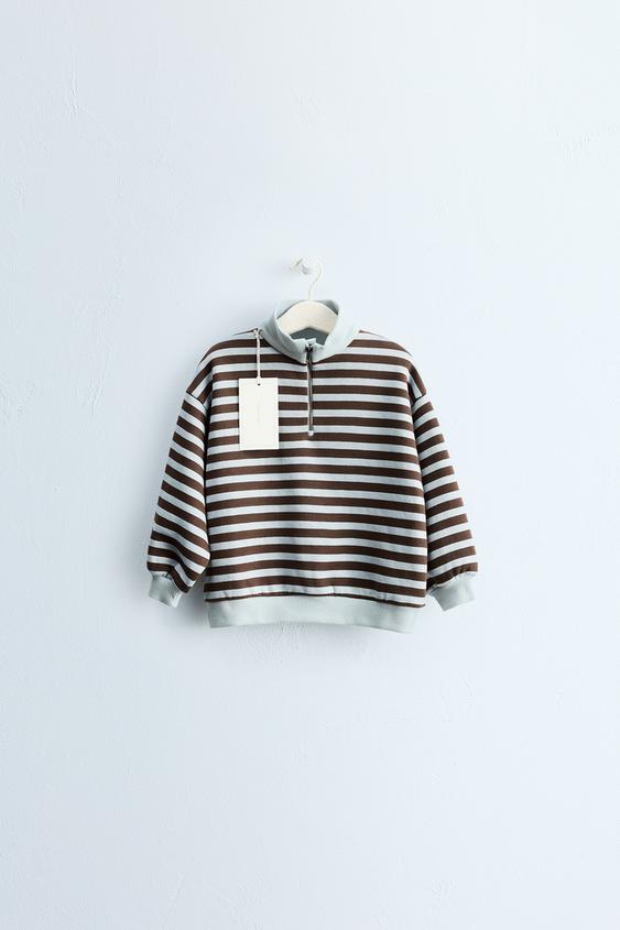 Zaras ZARA TIMELESS – RANDIG SWEATSHIRT MED DRAGKEDJA - blå/svart - Bild 0