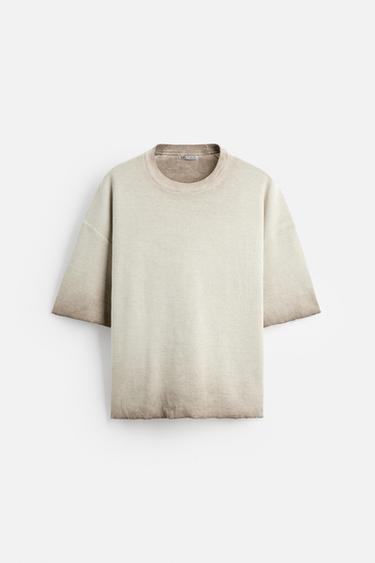 SPRAY PRINT KNIT T-SHIRT - camel by Zara