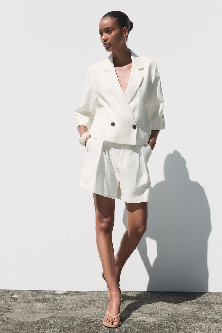 BELTED BERMUDA SHORTS WITH DARTS White ZARA New Zealand