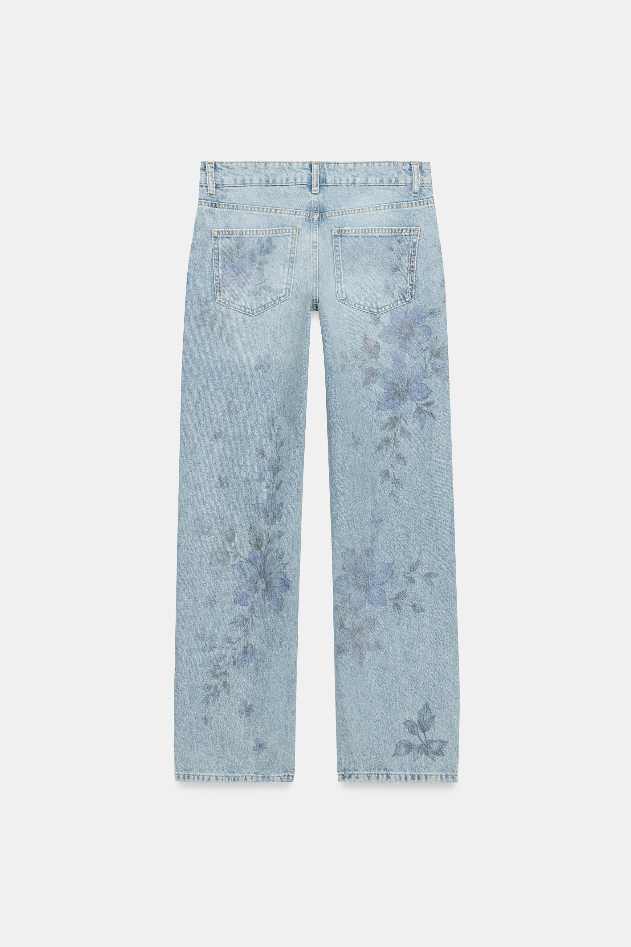 Z1975 MID-RISE LONG STRAIGHT FLORAL JEANS