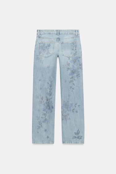 JEAN Z1975 DROIT TAILLE MI-HAUTE LONG IMPRIMÉ FLEURI - Bleu moyen de Zara - Image 9