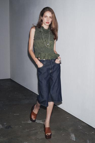 Zara BEADED TOP ZW COLLECTION - Gray green