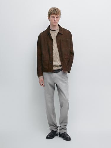 Zara Suede leather worker jacket - Dark brown