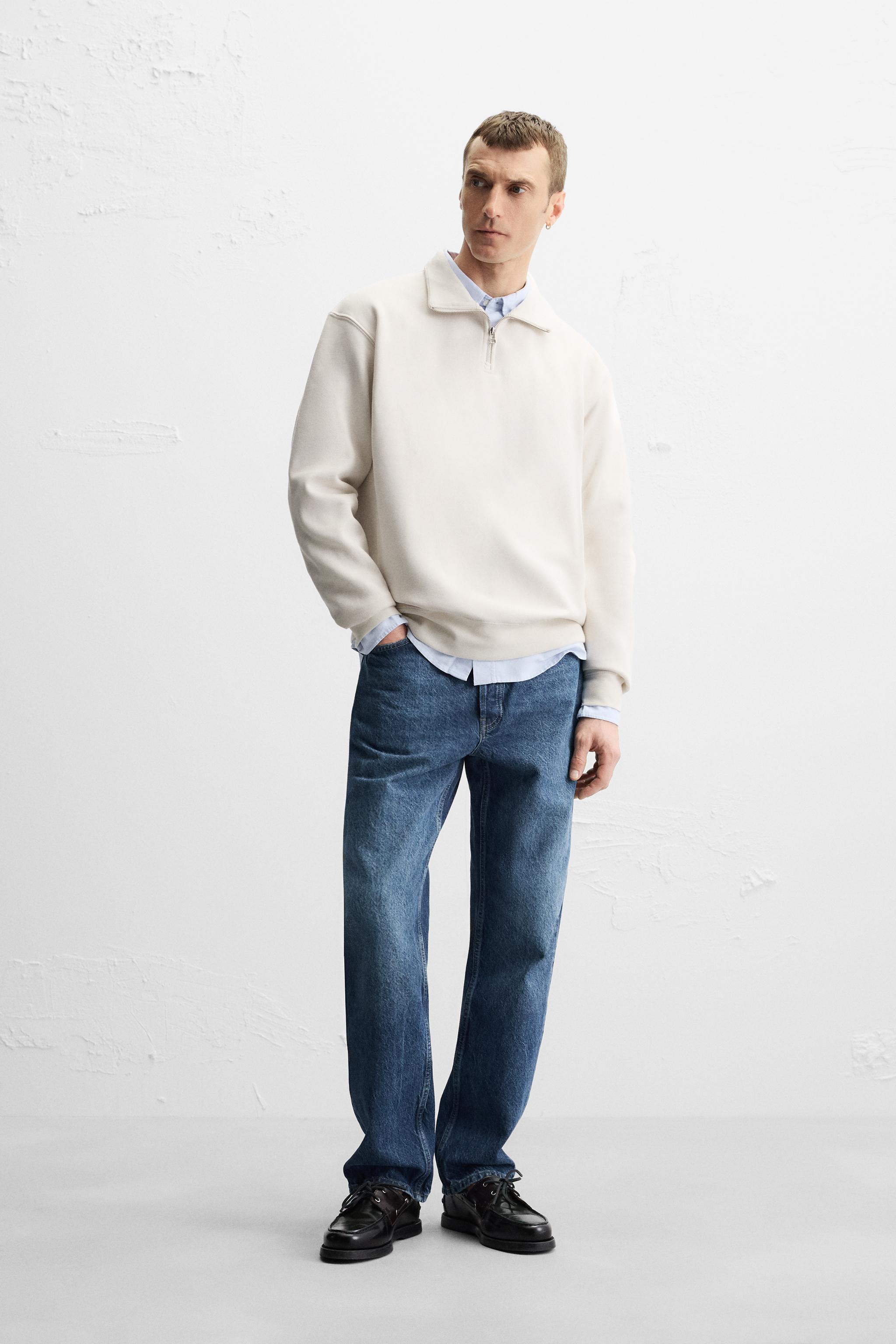 BASIC ZIP-NECK SWEATSHIRT - Oyster-white | ZARA New Zealand