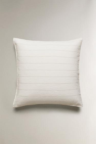STRIPED COTTON LINEN PILLOWCASE - Oyster-white by Zara - Image 1