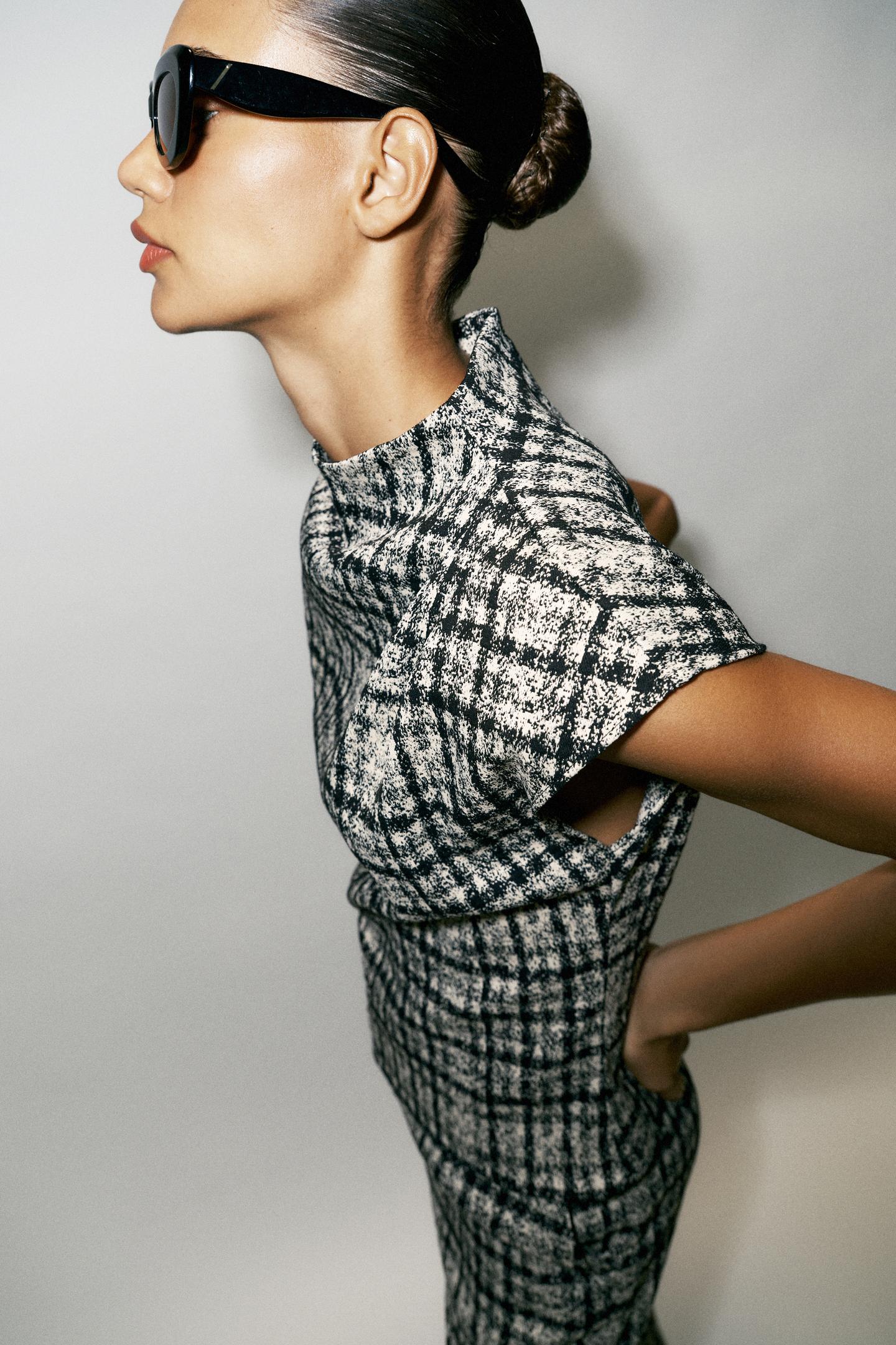 Женский топ Zara Check High Neck Top, цвет: Экрю / Чёрный — фото 5
