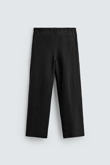 Zara RELAXED FIT 100% LINEN PANTS - Black