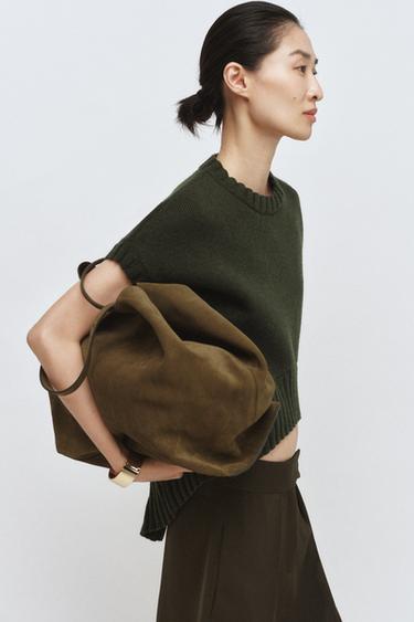 Zara OVERSIZED ASYMMETRIC HEM WOOL VEST - Green