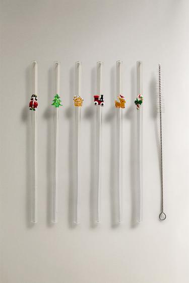 PACK OF CHRISTMAS FIGURE GLASS STRAWS (PACK OF 6) - Red by Zara - Image 0