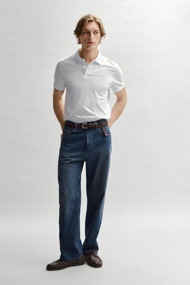 Zara Micro-textured cotton piqué polo shirt - White - Image 0