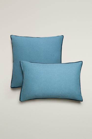 CONTRAST LINEN PILLOWCASE - Blue by Zara