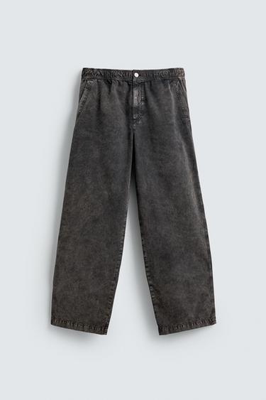 Zara WASHED TEXTURED PANTS - Dark gray