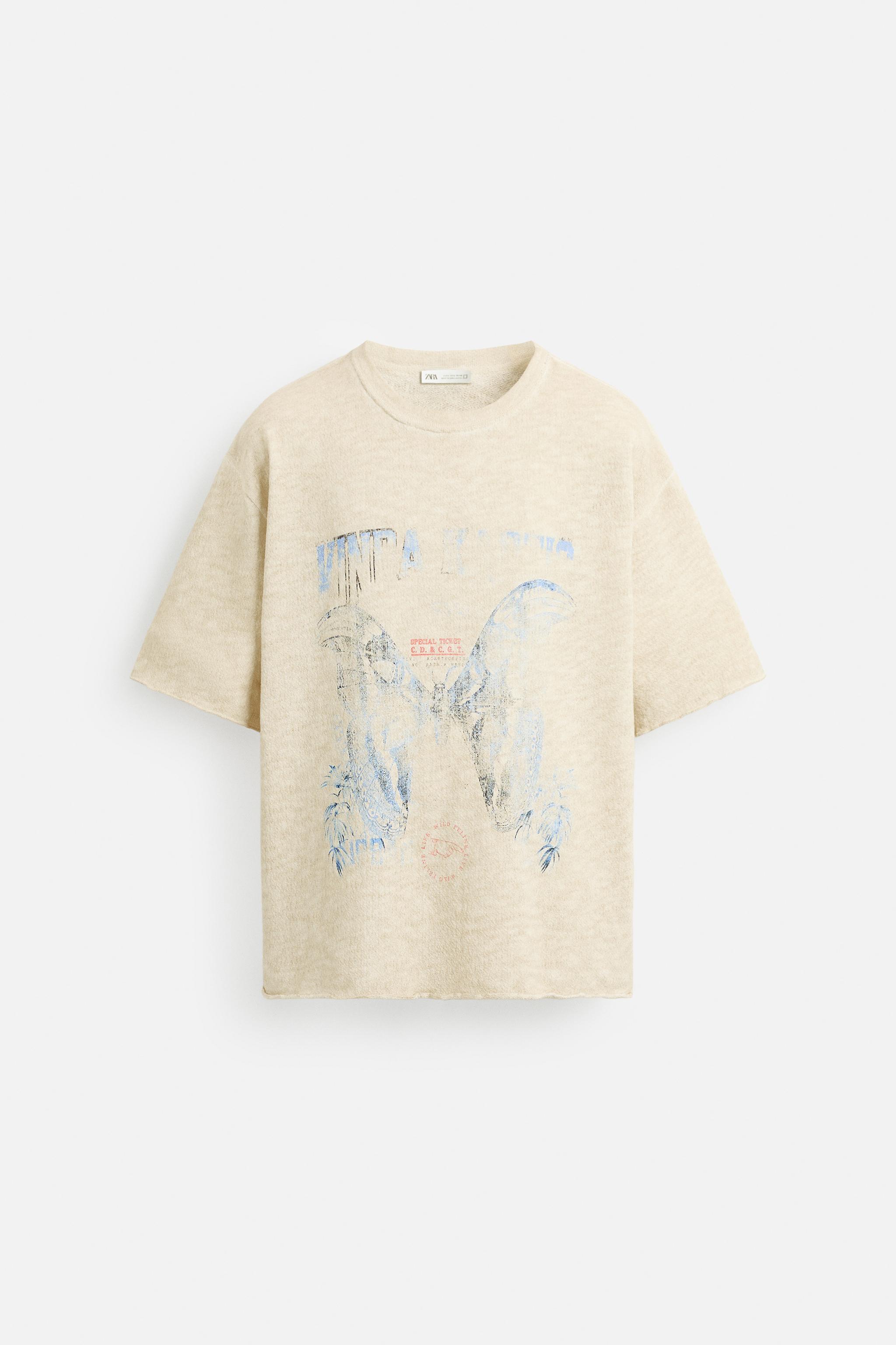 CONTRAST PRINT KNIT T-SHIRT - Ecru | ZARA United Kingdom