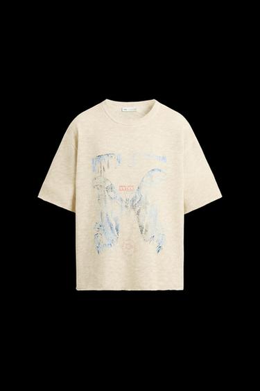 CONTRAST PRINT KNIT T-SHIRT - Ecru by Zara - Image 0