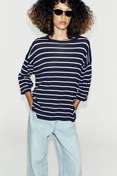 TOP IN MAGLIA MANICHE A 3/4 - Righe di Zara