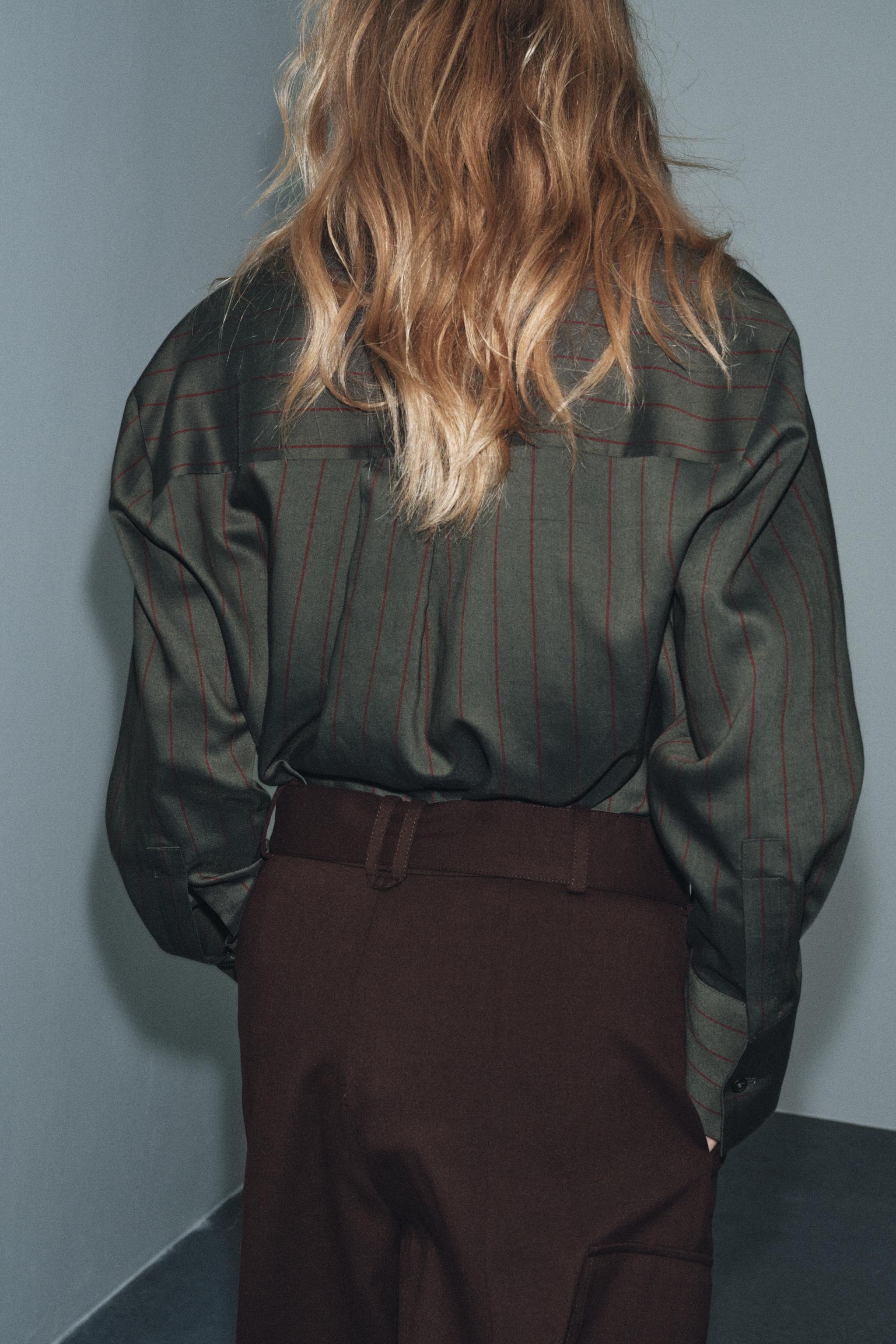 STRIPED STAND-UP COLLAR SHIRT ZW COLLECTION - Khaki | ZARA United