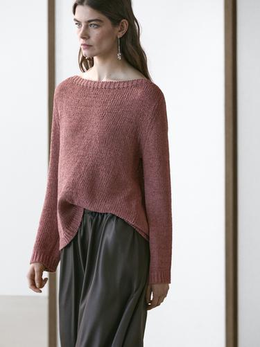 Zara Boat neck knit sweater - Dusty pink