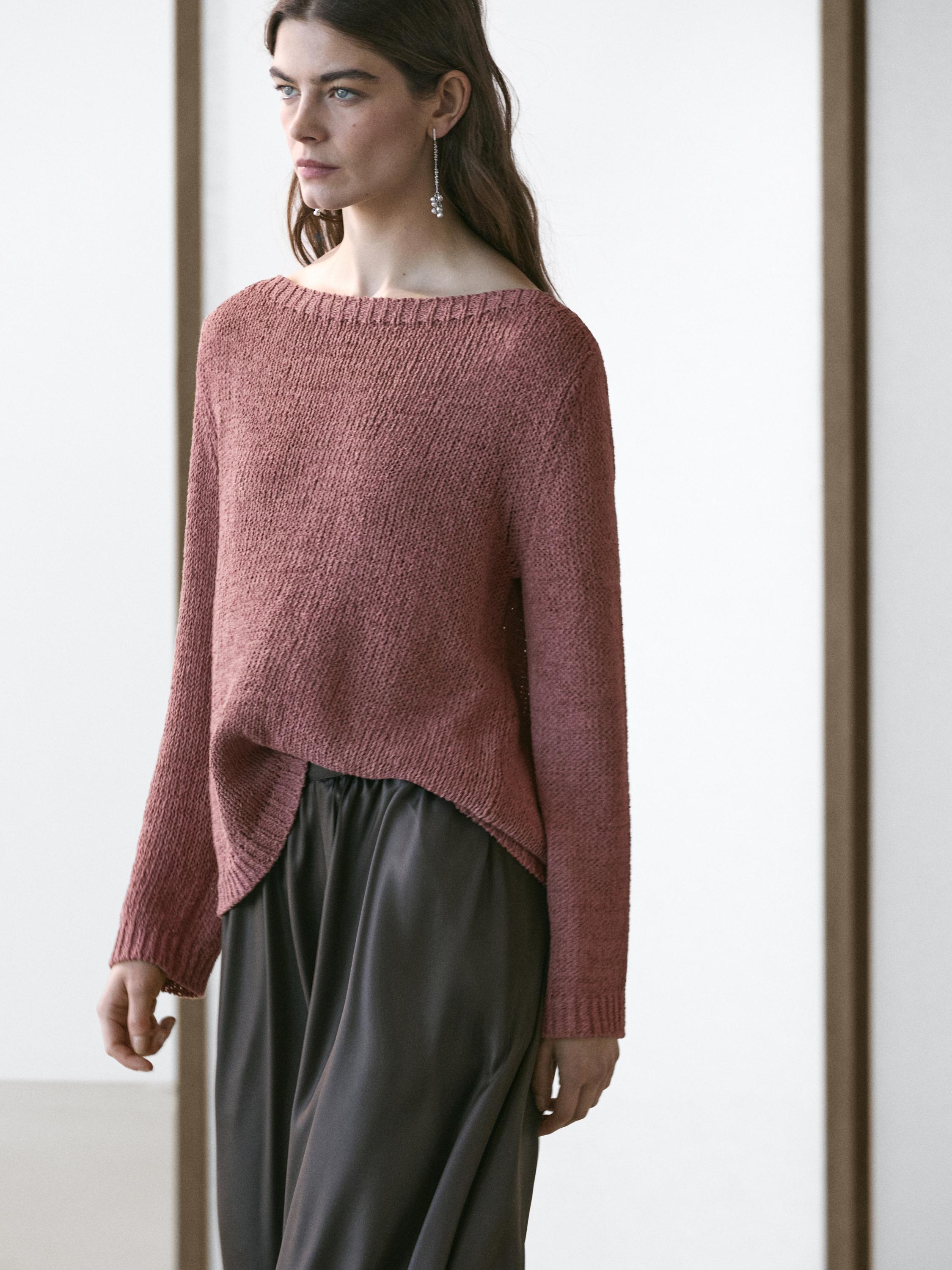 Boat neck knit sweater
