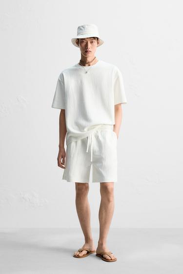 Zara RELAXED FIT 休閒版紋理 T 恤 - 磨白色