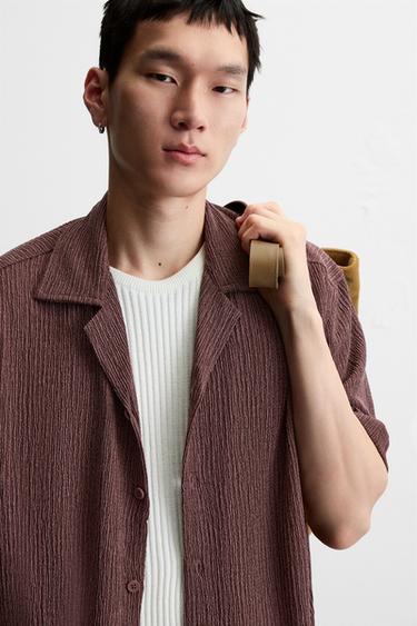 WASHED TEXTURED SHIRT - Dark pink by Zara - Image 5