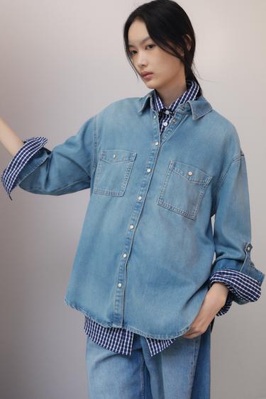 OVERSIZED DENIM SHIRT - Mid-blue by Zara