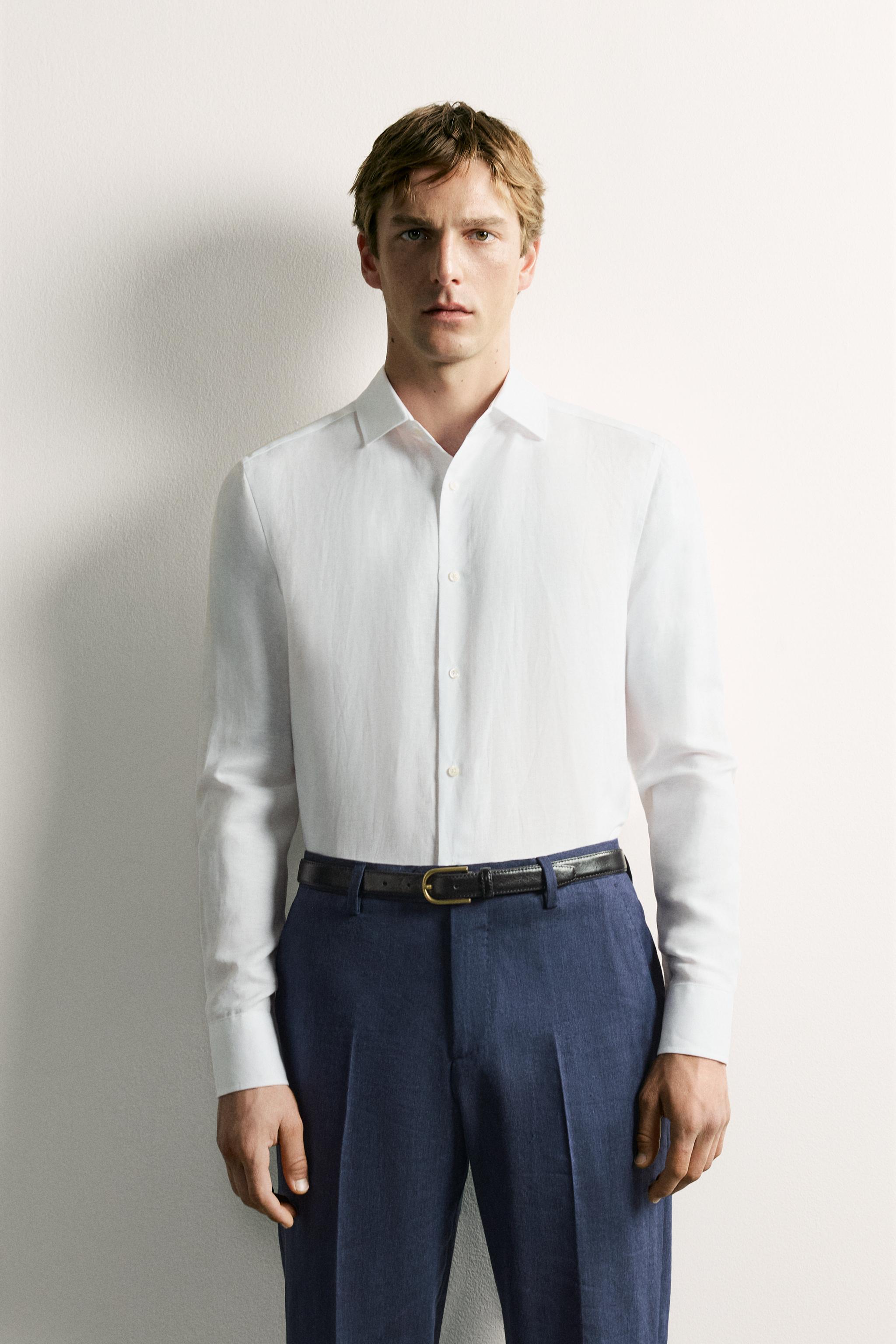 LINEN-LYOCELL REGULAR FIT SHIRT — White (alternate view)