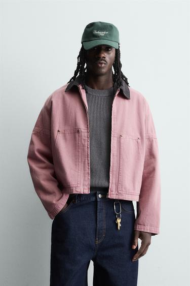 Zara CONTRAST COLLAR JACKET - Pink
