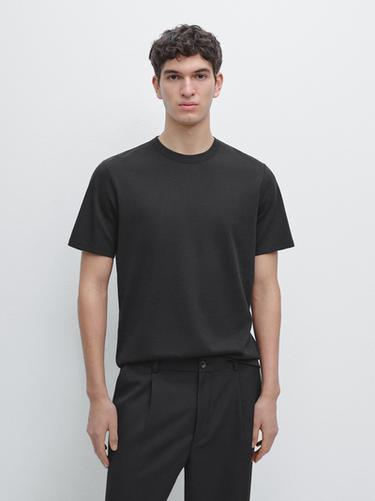 Camiseta manga corta mezcla algodón - Negro de Zara