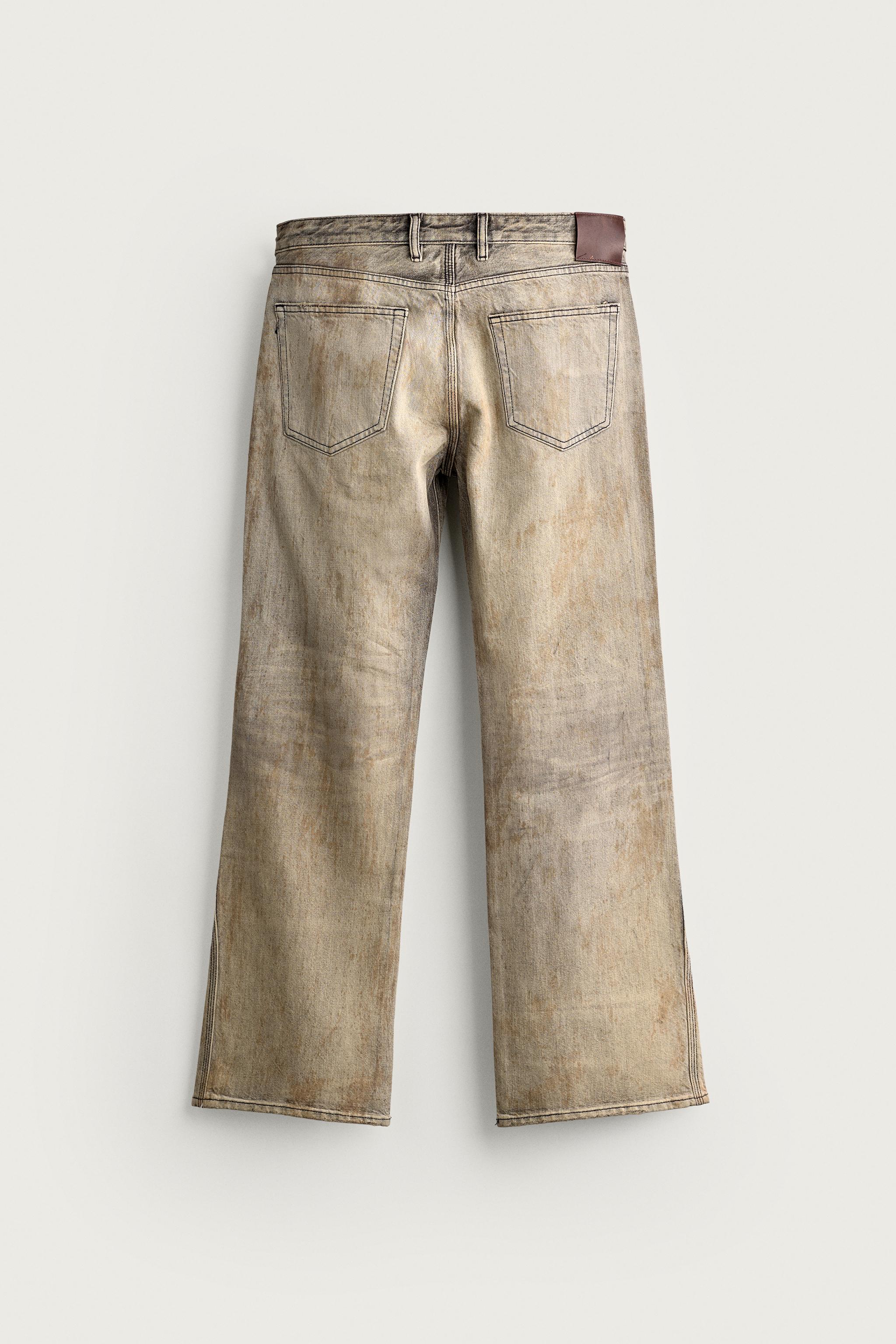 LOW-RISE VINTAGE-EFFECT BOOTCUT JEANS — Light gray