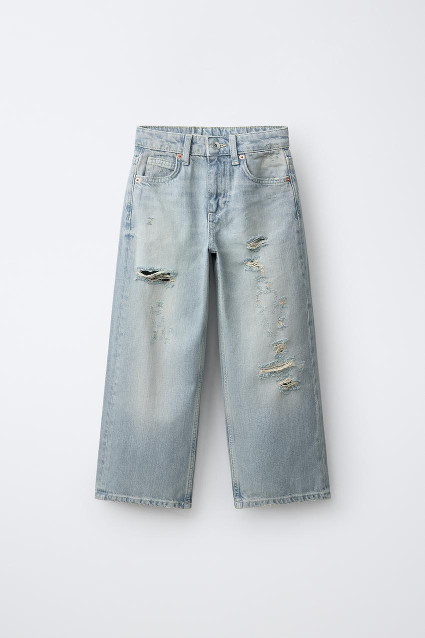 ダメージ加工 ワイドレッグパンツ - ブルー | ZARA Japan / 日本