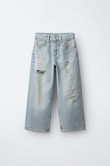 RIPPED WIDE-LEG TROUSERS - Blue by Zara - Image 0