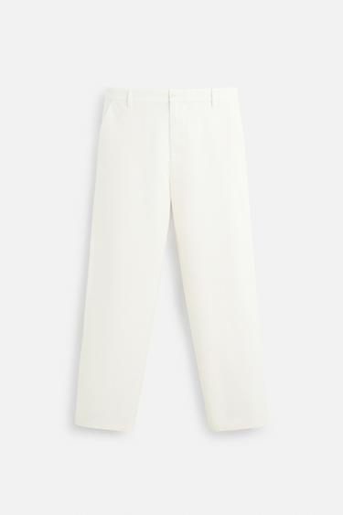 COTTON STRAIGHT-LEG TROUSERS - Oyster-white by Zara - Image 5