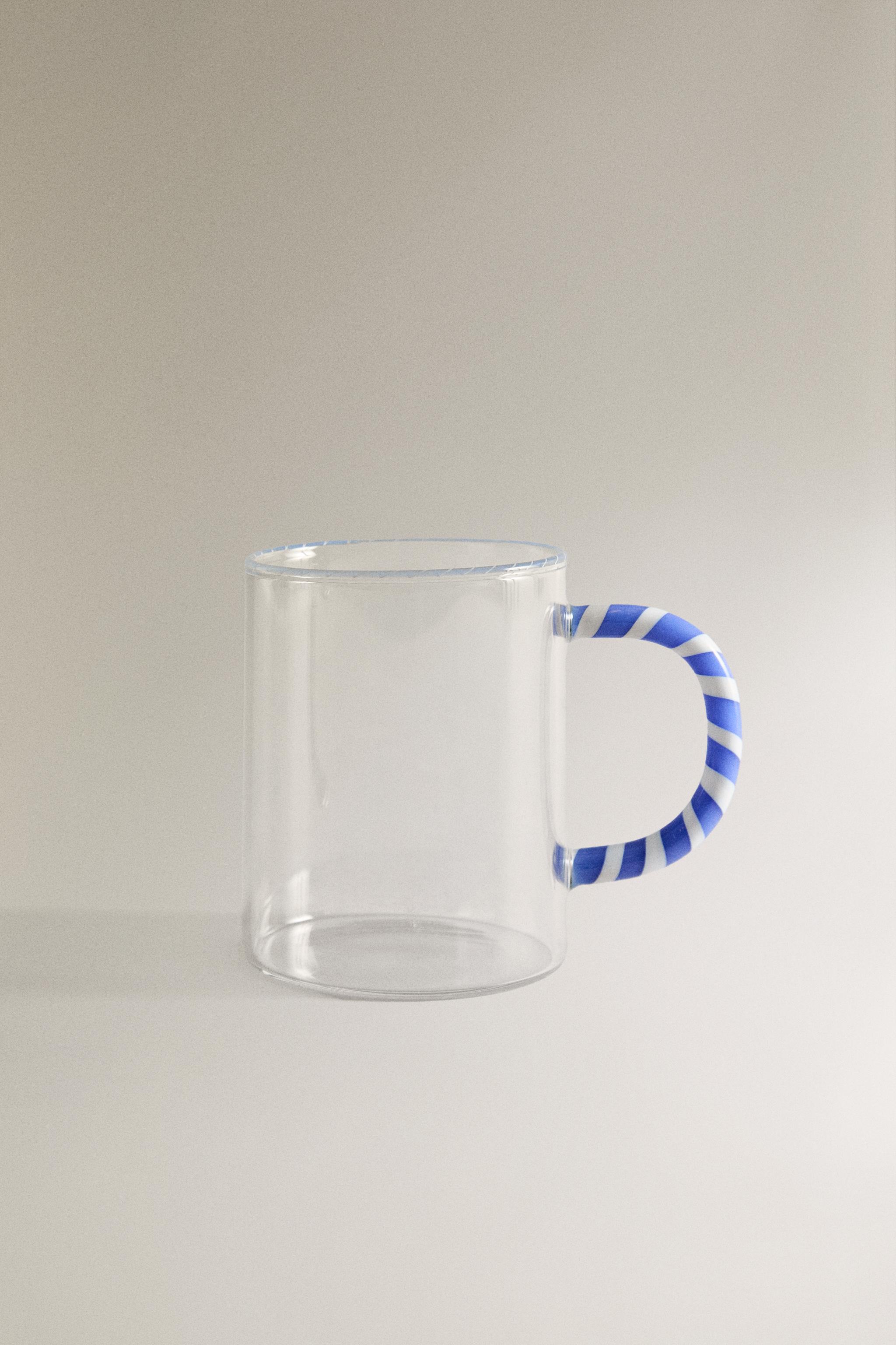 BOROSILICATE GLASS MUG WITH HANDLE AND COLORED RIM