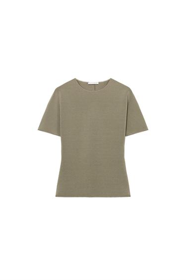 SHORT SLEEVE CUT-OUT TOP - Khaki by Zara