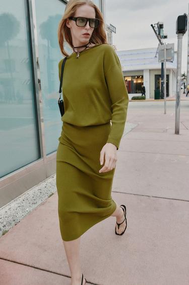 LANGER STRICKPULLOVER - Moosgrün von Zara