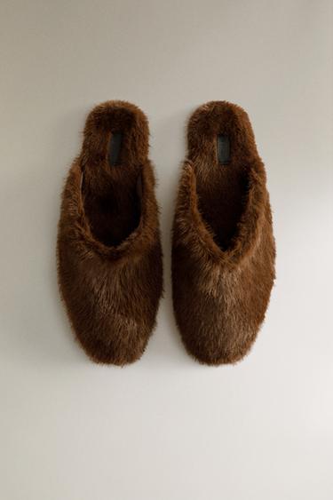 FAUX FUR MULE SLIPPERS - Brown by Zara - Image 2