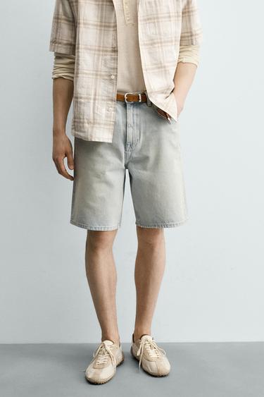Zara RELAXED FIT DENIM SHORTS - Light blue